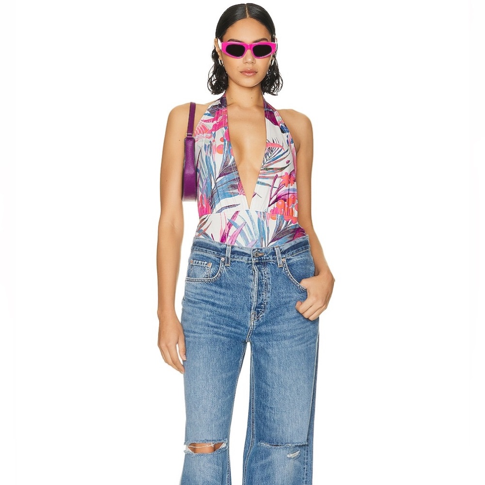 ROCOCO SAND ❤️‍🔥 ZAZU BODYSUIT NWT PINK AND PURPLE TROPICAL COLOR WAY SMALL
